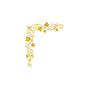 Gold ivy corner border illustration isolated on transparent background