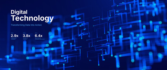 Obraz premium Technology Big Data Flow Background with AI Particles and Digital Stream Lines. Futuristic Data Science Concept. Tech Business Presentation or Annual Report Template. Vector Illustration.
