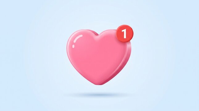 Pink heart with red number one button celebrating first love anniversary or romantic milestone