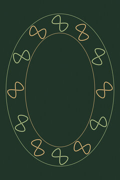 A deep green oval frame is accented with softly glowing loops in gold, peach, and pale green, leaving an open center for sophisticated invitations, labels, and seasonal designs.