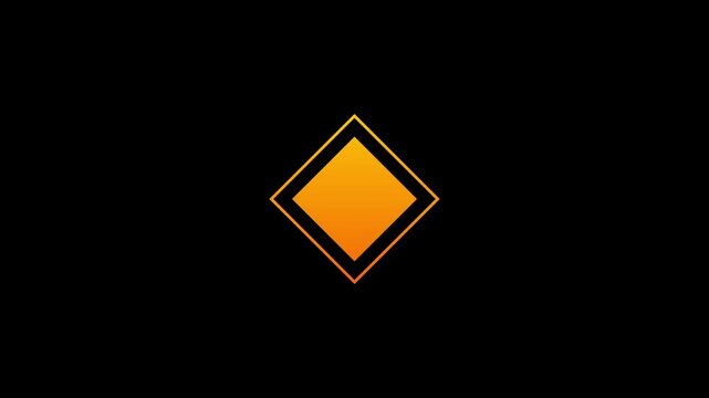 Animated Neon Orange Linear Keyframe Icon with Outer Border Frame, Glowing Diamond Shape Video Editing Symbol Loop Motion, Minimalist Overlay Footage