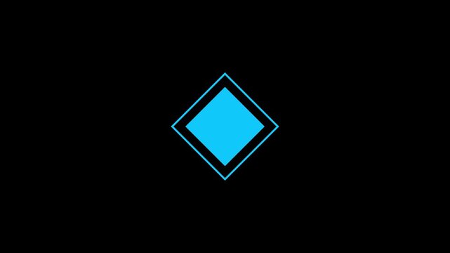 Animated Neon Blue Linear Keyframe Icon with Outer Border Frame, Glowing Diamond Shape Video Editing Symbol Loop Motion, Minimalist Overlay Footage