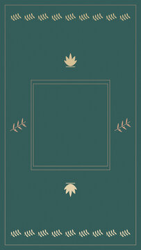 A refined teal frame is accented with cream foliage and lotus-like ornaments, leaving a generous central area for typography, invitations, menus, or elegant announcements.