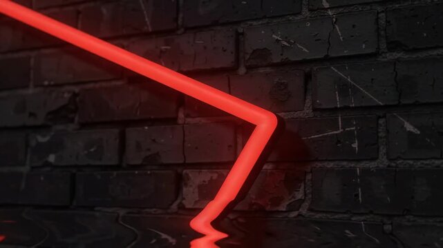 Cyberpunk Vibe: Red Neon Triangle Frame on Dark Grunge Brick Wall Background