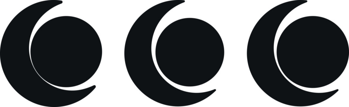 Abstract Moon and Sun Eclipse Vector Logo Design Set with Minimalist Black Celestial Symbols for Modern Branding Graphic Identity and Occult Geometric Tattoos