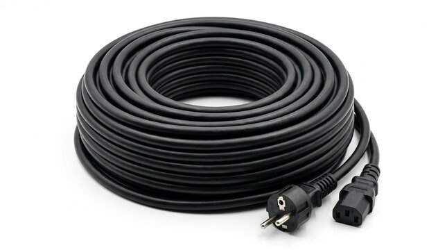 Black electrical cable coiled with european and iec connectors de