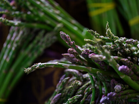 Fresh asparagus at an organic market