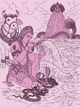 Lord Shiva and Parvati Hindu god Design Element. Sketch or Drawing of Shiva Parvati Outline Editable Vector Illustration