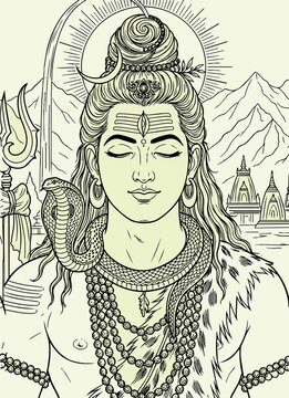Lord Shiva and Parvati Hindu god Design Element. Sketch or Drawing of Shiva Parvati Outline Editable Vector Illustration