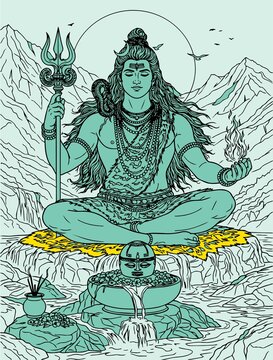 Lord Shiva and Parvati Hindu god Design Element. Sketch or Drawing of Shiva Parvati Outline Editable Vector Illustration