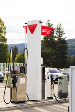 Dokka, Norway, September 20 2026, Esso Synergy fuel dispensers serve motorists and commercial traffic