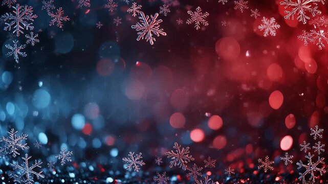 Snowflake Bokeh Background with Blue and Red Tones 4K Generative AI
