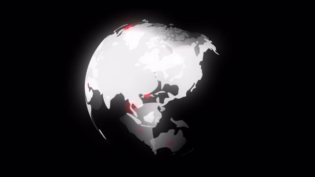 Abstract Glowing White Earth Globe with Red Accents on Transparent Background, and radar on word motion graphic