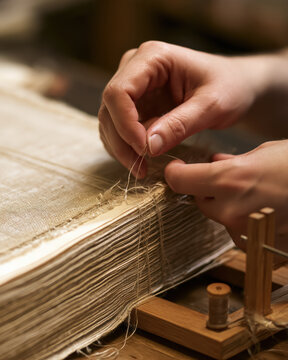 Delicate hands thread ancient parchment with care