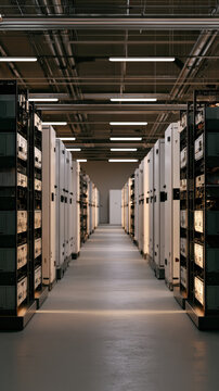 Long corridor lined with server racks