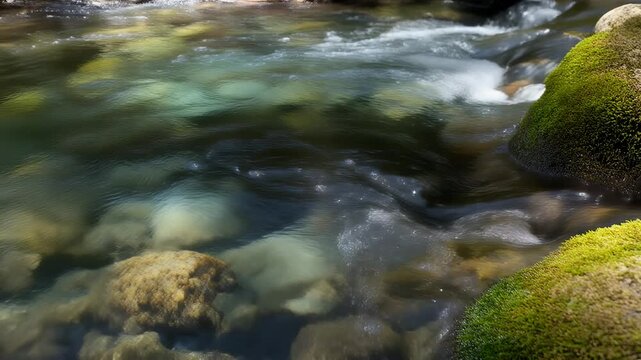 Serene Mountain Stream with Mossy Rocks 4K Generative AI