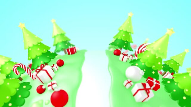 Christmas trees and decoration cartoon theme for christmas celebration concept, looped.