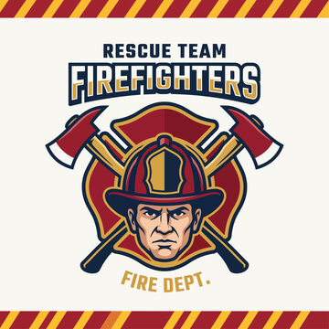 These firefighter logos represent bravery and service, incorporating axes and shields, signifying emergency response and dedication to public safety in vibrant, impactful designs.