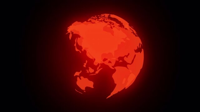 Red globe digital planet earth loop animation isolated on a transparent background. Rotating stylized world globe