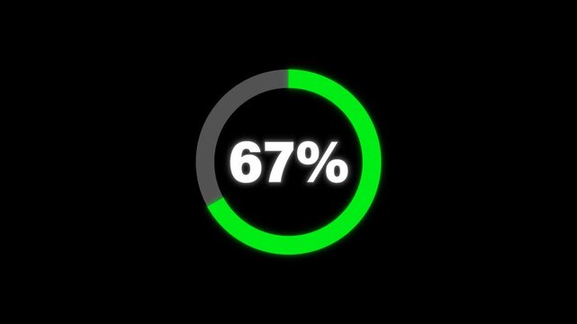 Circular Loading Progress Bar Animation 0 to 67 Percent on Transparent Background with Alpha Channel. Circle Loading icon animation. Loading progress bar loading animation. Progress Bar Animation.