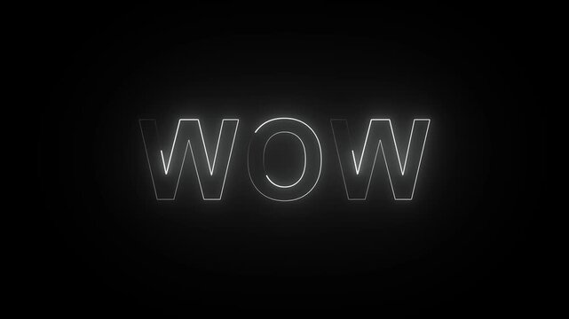 neon wow text icon animation on black background .isolated on black background. Seamless loop.4K Motion Graphic .