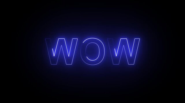 neon wow text icon animation on black background .isolated on black background. Seamless loop.4K Motion Graphic .