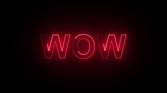 neon wow text icon animation on black background .isolated on black background. Seamless loop.4K Motion Graphic .
