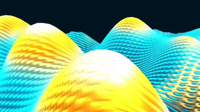 Abstract turquoise fluid waves undulate with golden crests creating a seamless motion for premium branding