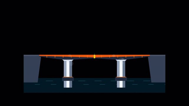Animation of a bridge construction process on transparent background. 4K alpha channel