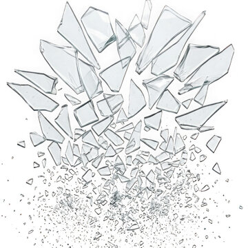Shattered glass fragments exploding isolated on transparent background