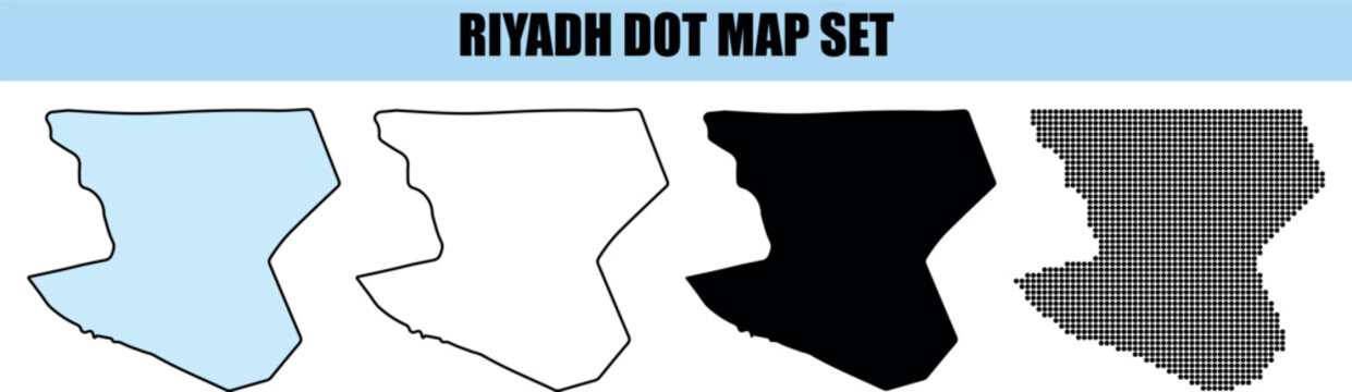 Riyadh city map set in solid silhouette outline and dot pattern for urban design.