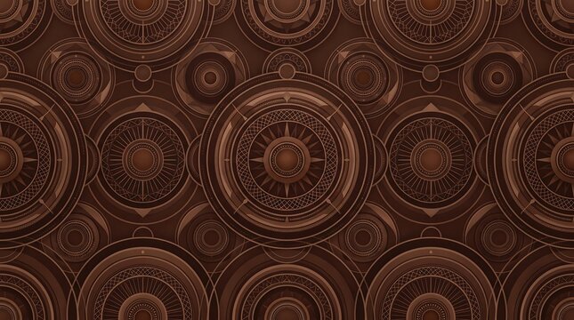 Dark Brown Steampunk Mechanical Mandala Seamless Pattern