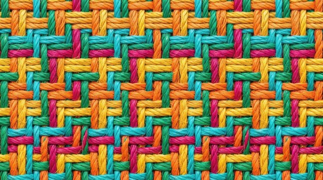 Seamless repeating pattern of natural woven string texture, creating a durable and organic surface suitable for backgrounds and textile design, twine, thread, beige
