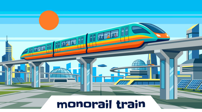 monorail train modern railway transportation vehicle famous elevated locomotive travel tourism technology engineering passenger journey futuristic