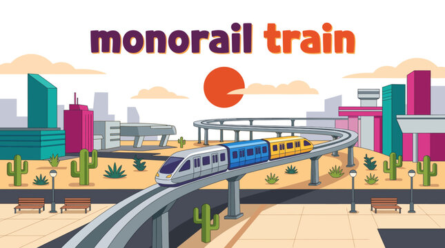 monorail train modern railway transportation vehicle famous elevated locomotive travel tourism technology engineering passenger journey futuristic