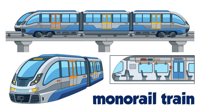 monorail train modern railway transportation vehicle famous elevated locomotive travel tourism technology engineering passenger journey futuristic