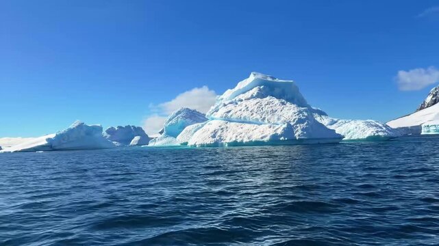 Blue iceberg floating in Antarctic ocean water sunny day polar region glacier climate change stock video