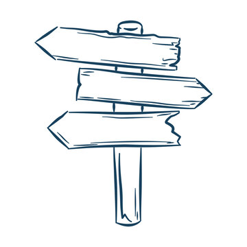 signpost wooden sign direction crossroad arrow choice line art icon