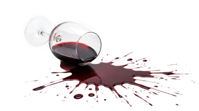 Spilled glass of red wine creating a splash on the floor isolated on transparent background