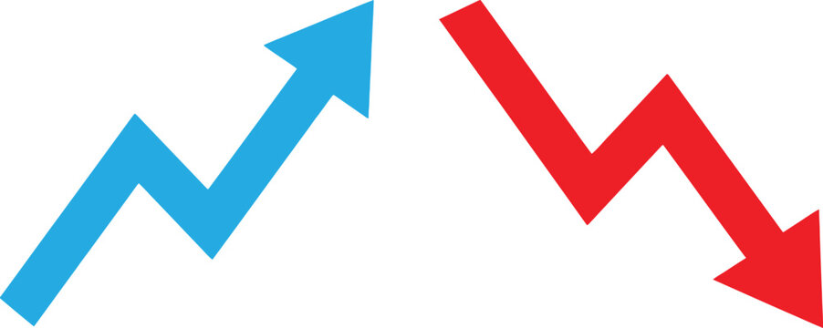Blue arrow pointing up and red arrow pointing down indicating profit and loss comparison