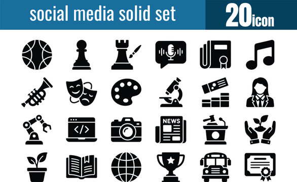 Social Media Solid Icons Set Vector Illustration On White Background