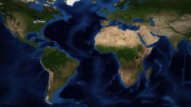 Animated Flight Route Map from Chicago to Cape Town South Africa