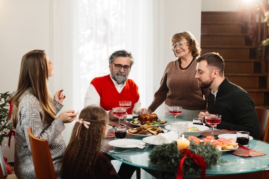 Family enjoying christmas dinner together at home