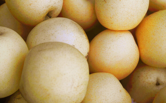 Many fresh Chinese pears as background	