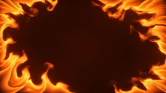 Fiery flames dancing across a dark background with cinematic motion and copy space for text overlay