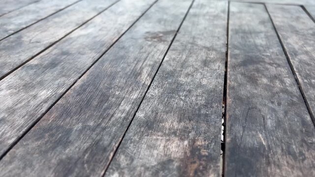 Rustic Weathered Wood Decking Floor Surface with Natural Light