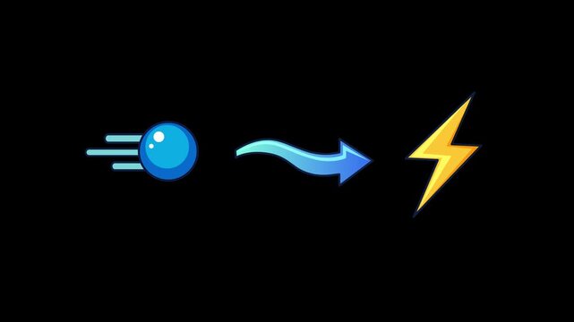 Animated Fast Motion Ball Arrow and Lightning Bolt Icons on Black