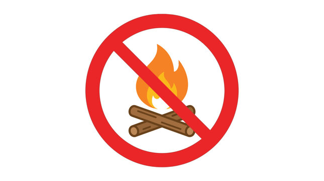 Red prohibited sign isolating campfire bonfire graphic vector illustration for forest safety warning symbol