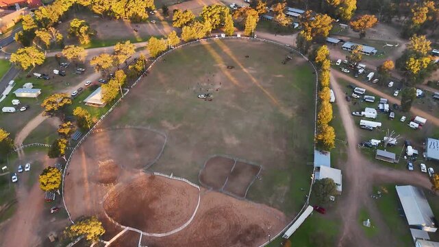 Aerial View of Rural Showground and Rodeo Arena at Sunset