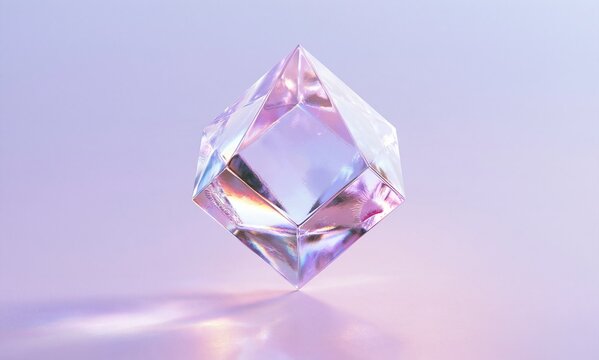 Faceted purple crystal gemstone shine with soft light gradient background